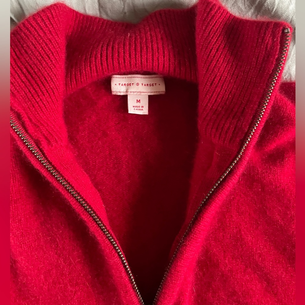 Target Unisex Bold Red Cashmere Quarter Zip Sweater - Picture 3 of 7